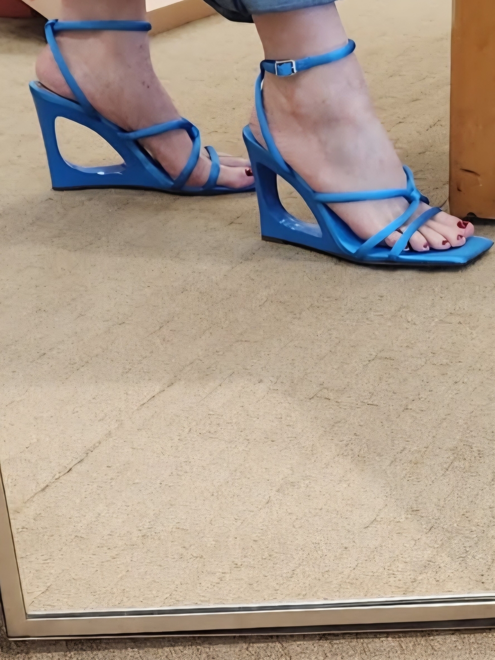 ISO - NOT FOR SALE - READ Disc.- Sculpted Strappy Wedge Sandals in Bright Blue